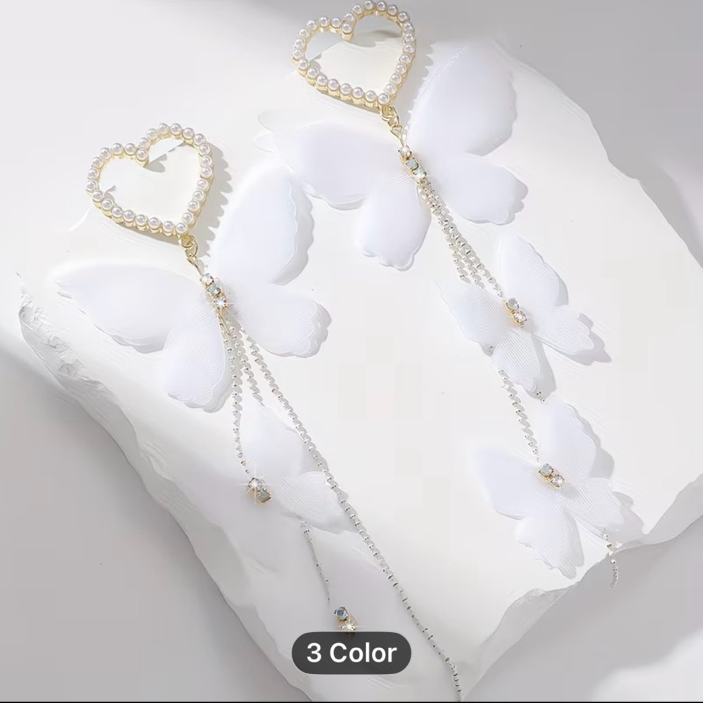 ROMANTIC TEMPERAMENT LOVE PEARLS BUTTERFLY EARRINGS - Picture 5 of 5